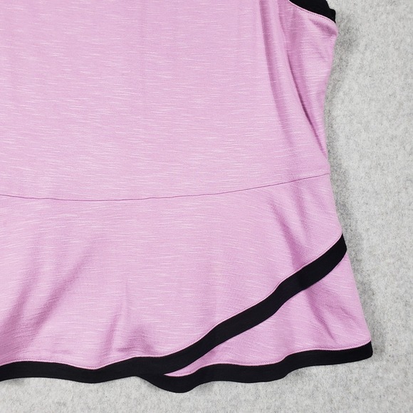 ELLE Lilac Purple Peplum Tank Top Black Trim Size L Keyhole Knit Coquette Chic - Picture 9 of 10
